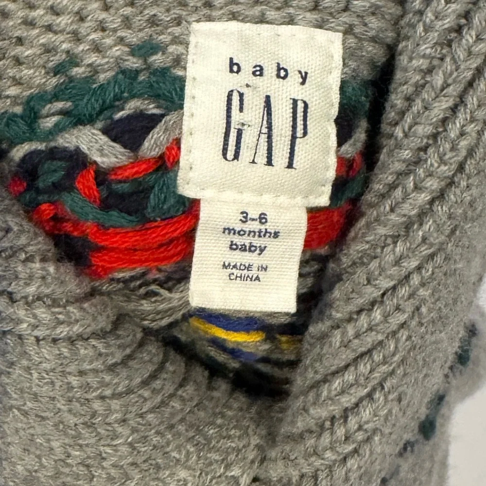 Gap Winter Pull Over Cardigan Sweater Gray with Bear‎ Moose 3-6 Month Baby